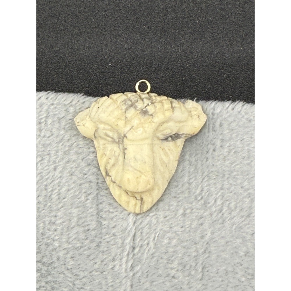 Vintage Carved Sheep Head Pendant Polished Stone